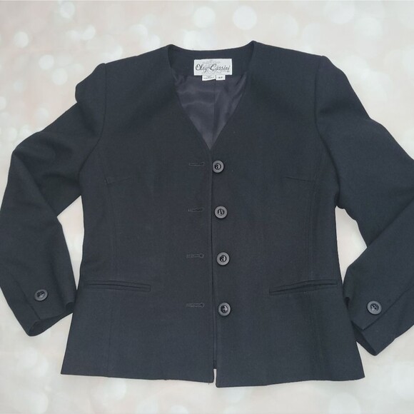 Vintage Oleg Cassini 100% Wool Black Blazer Woman Size 6P - Picture 2 of 6